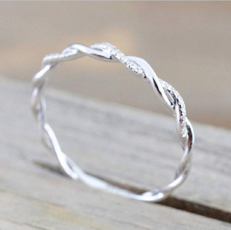 Yuren Twist Ring for Women Fashion 925 Sterling Silver Stack Twisted Ring Cubic Zirconia Diamond Ring Wedding Party Women Jewelry Size 6-10 (Size 10) - Image 2